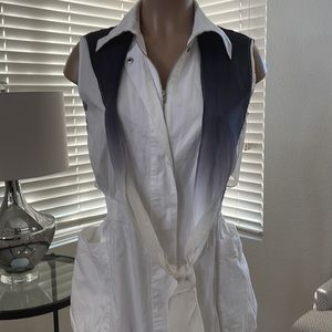 ORIGIN Scarf attached womens Dress sz MEDIUM pockets, zipper & snap buttons down